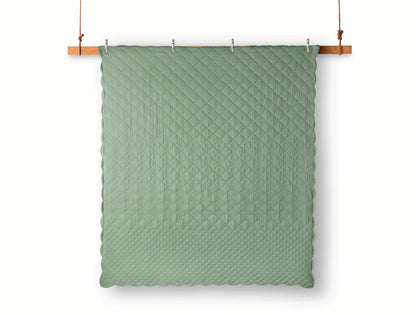 Spaces Scallop Green Solid 100% Cotton Double Coverlet with 2 Pillow Covers - 87 x 106 Inches
