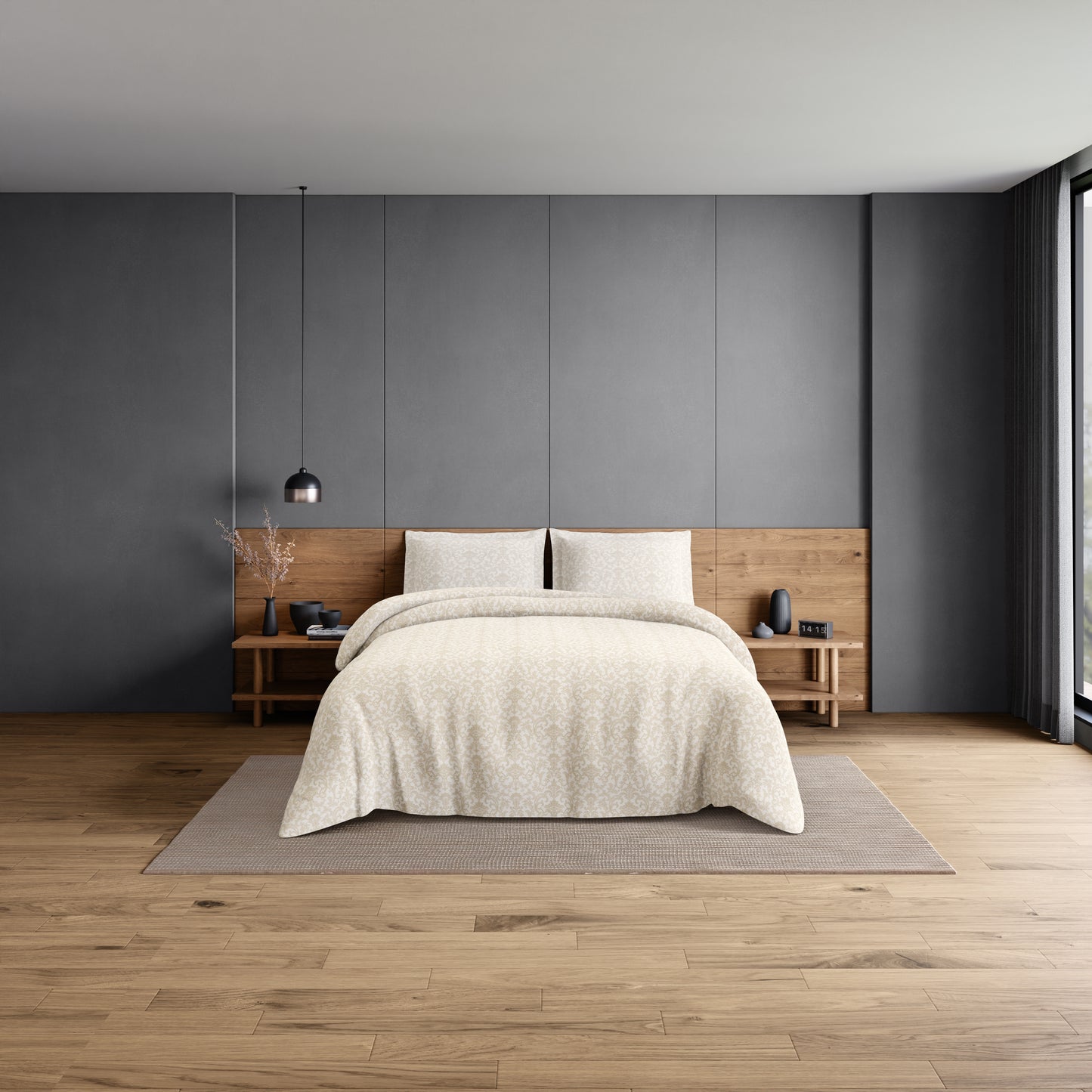 Elegance 100% Cotton Large Bedsheet, 300 TC, Geometric, Cream