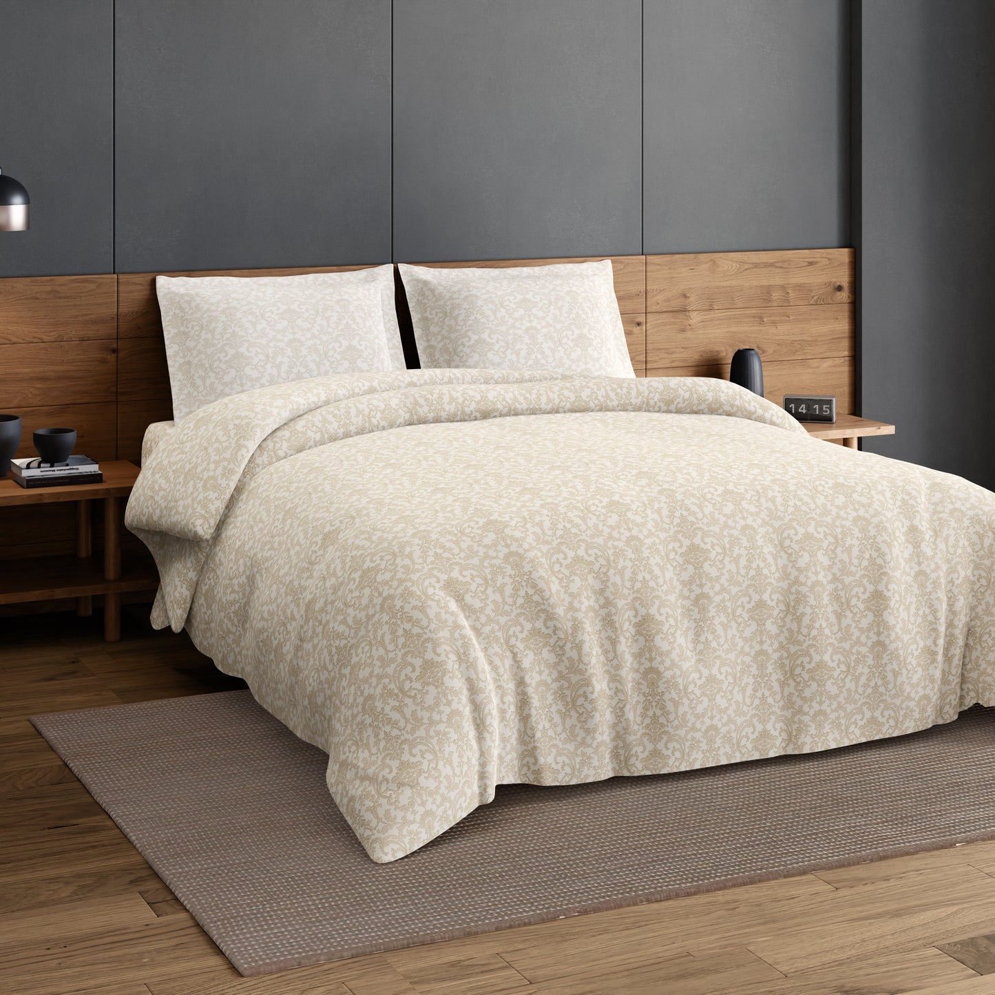 Elegance 100% Cotton Large Bedsheet, 300 TC, Geometric, Cream