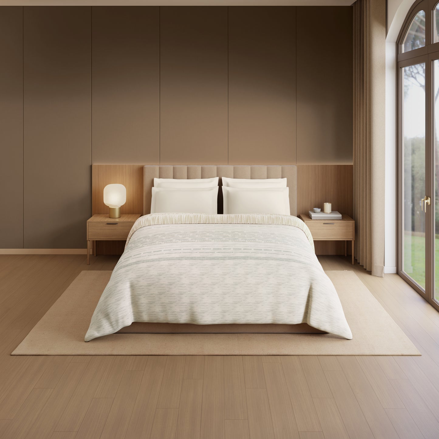 Luxury Loom Impressions 100% Egyptian Cotton Double Quilt, 350 TC, Geometric, Cream