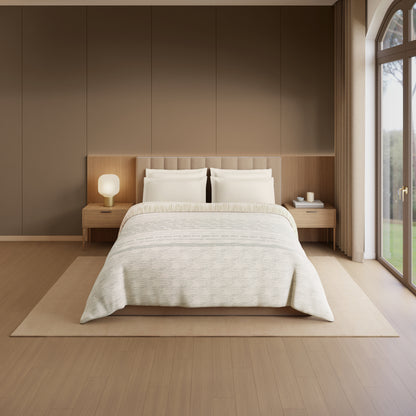 Luxury Loom Impressions 100% Egyptian Cotton Double Quilt, 350 TC, Geometric, Cream