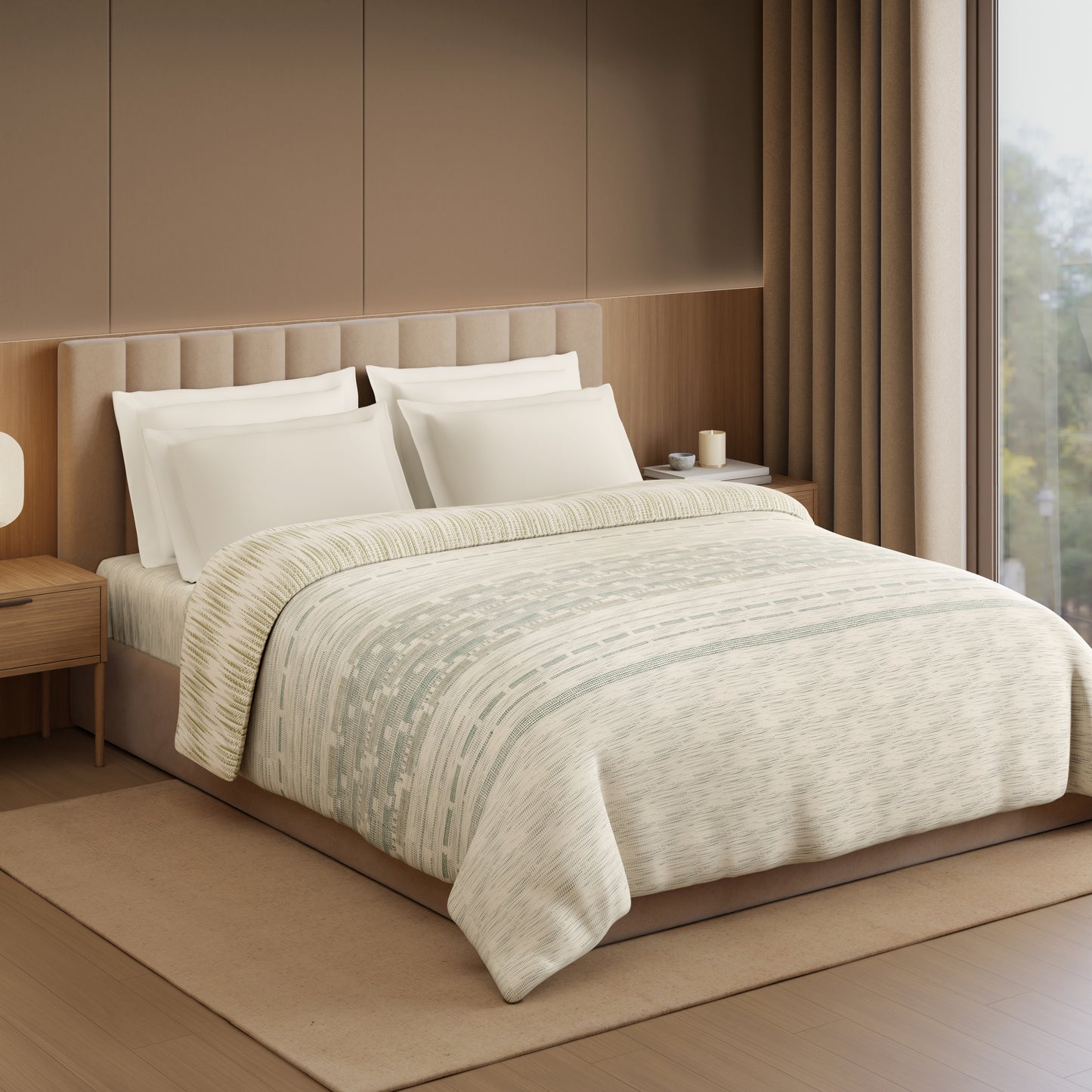 Luxury Loom Impressions 100% Egyptian Cotton Double Quilt, 350 TC, Geometric, Cream