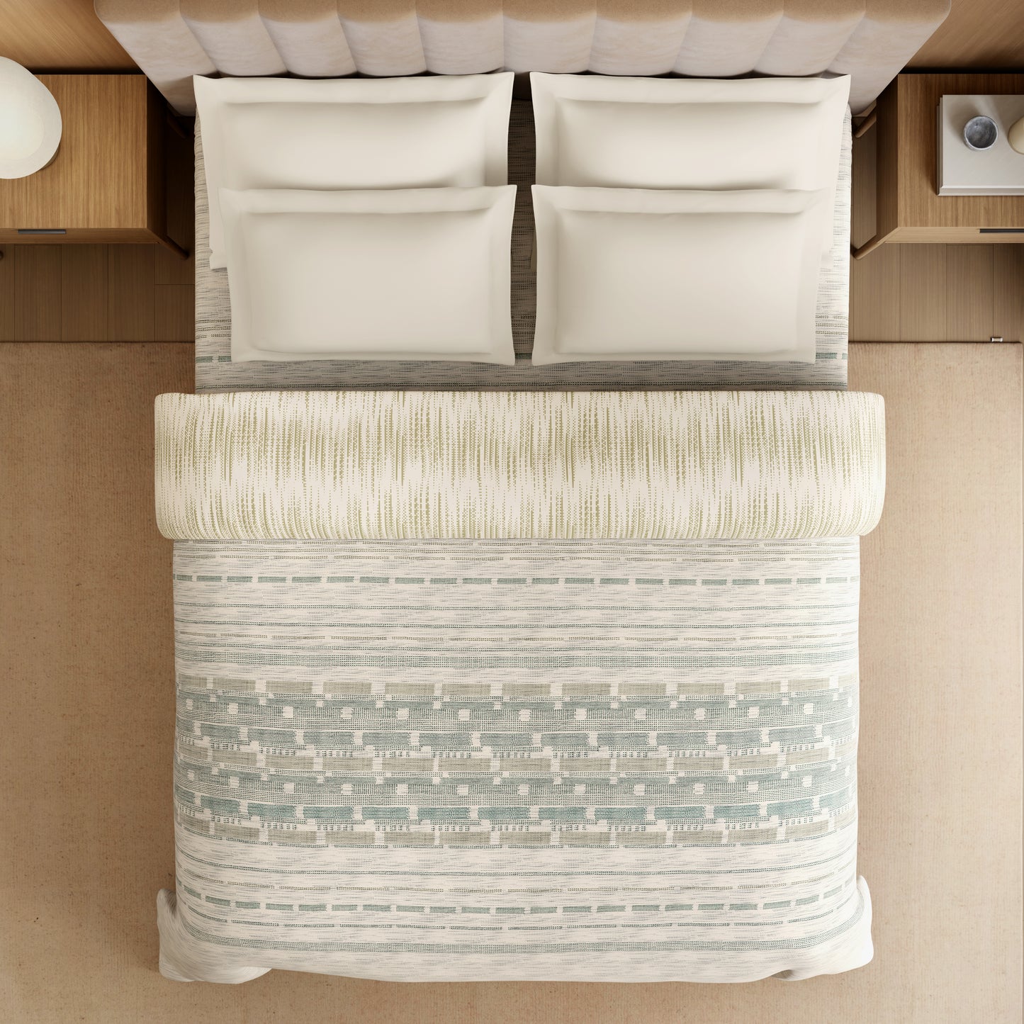 Luxury Loom Impressions 100% Egyptian Cotton Double Quilt, 350 TC, Geometric, Cream