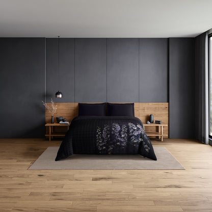 Elegance Noir 100% Cotton Double Quilt, 210TC, Floral, Dark Grey