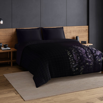 Elegance Noir 100% Cotton Double Quilt, 210TC, Floral, Dark Grey