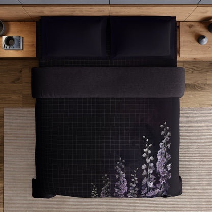 Elegance Noir 100% Cotton Double Quilt, 210TC, Floral, Dark Grey