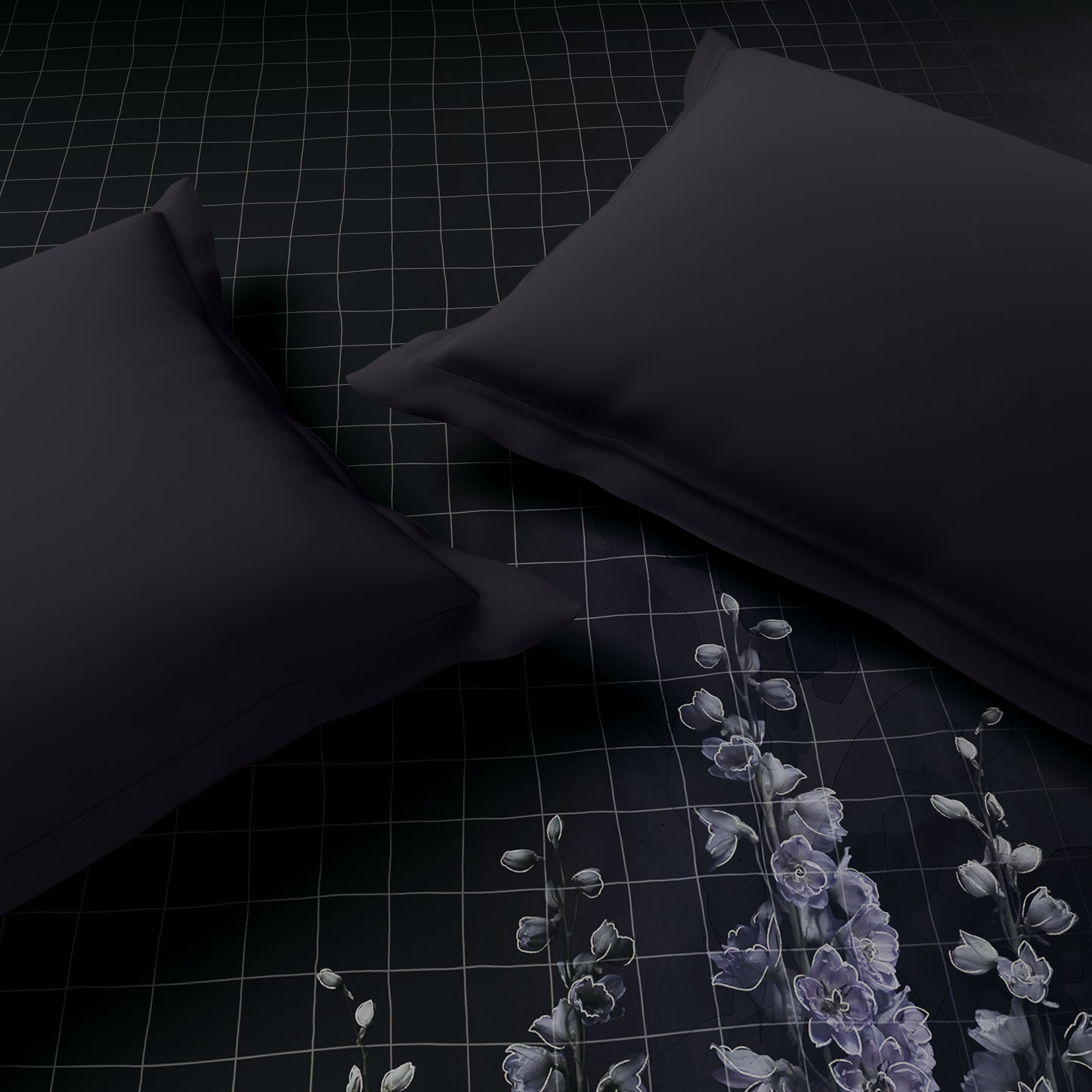 Elegance Noir 100% Cotton Double Quilt, 210TC, Floral, Dark Grey