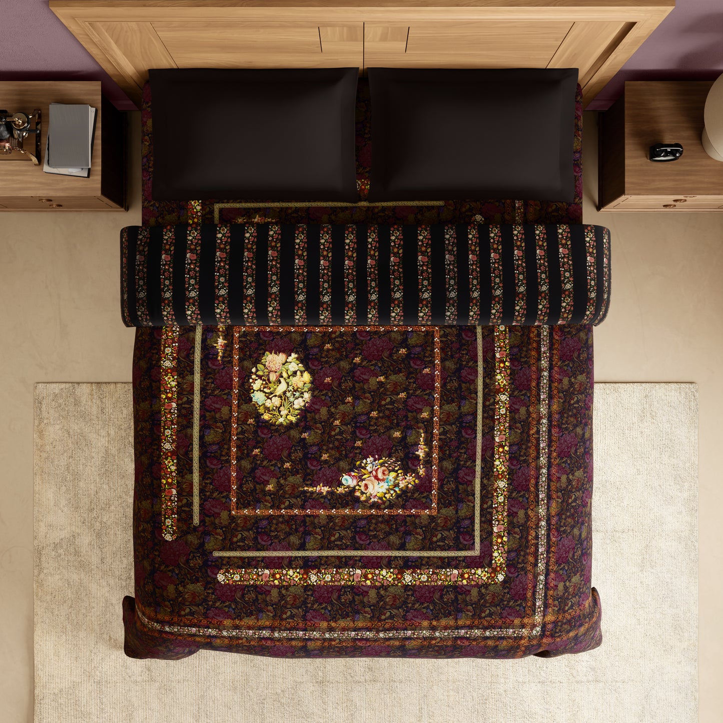 Rangana Digital 100% Cotton Double Quilt, 300 TC, Floral, Orange