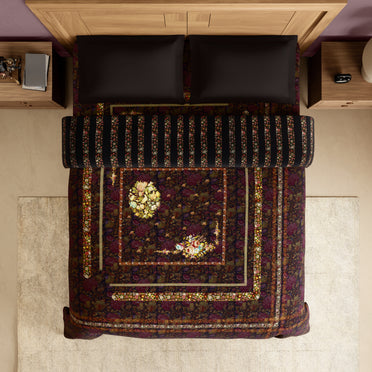 Rangana Digital 100% Cotton Double Quilt, 300 TC, Floral, Orange