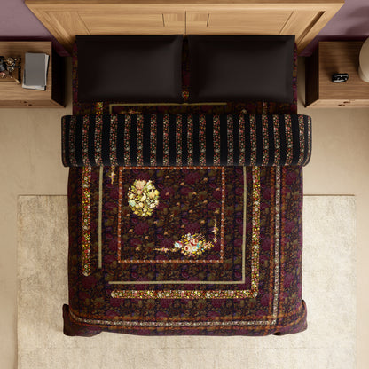Rangana Digital 100% Cotton Double Quilt, 300 TC, Floral, Orange
