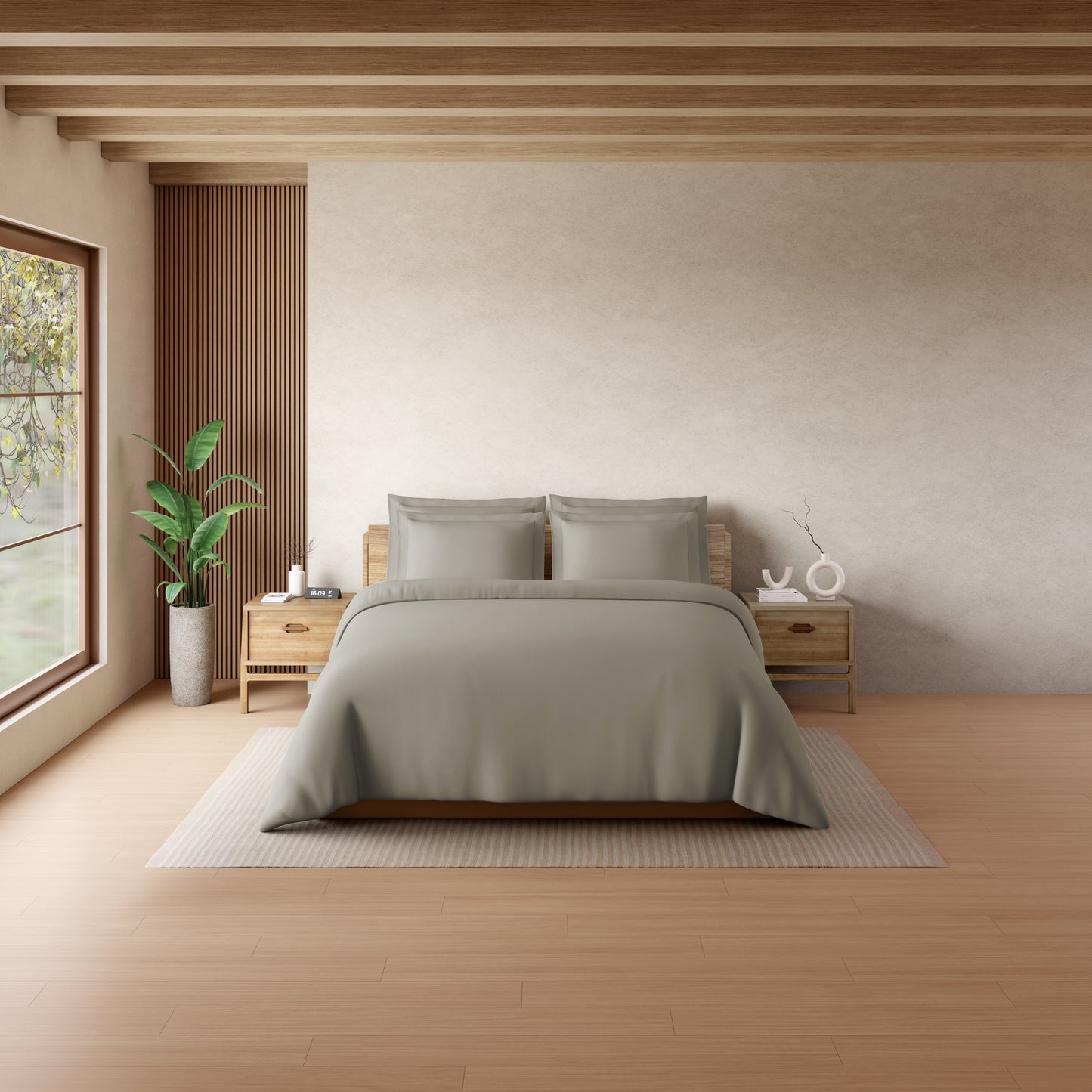 Solid Light Grey Solid King Size Bedsheet - Eminence By Spaces