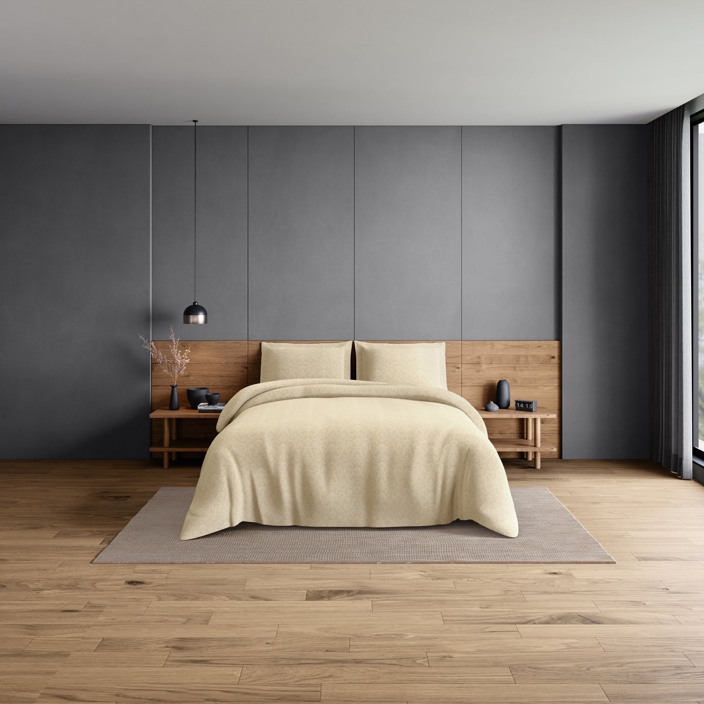 Elegance 100% Cotton Large Bedsheet, 300 TC, Ornate, Light Brown