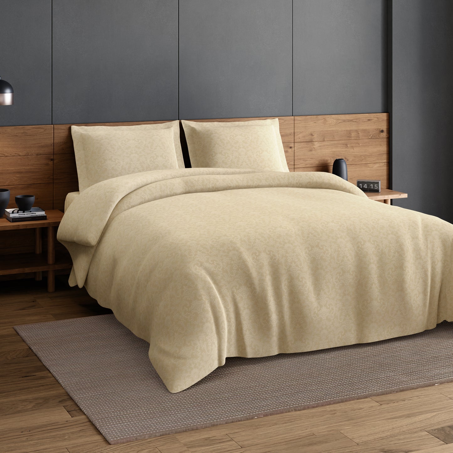 Elegance 100% Cotton Large Bedsheet, 300 TC, Ornate, Light Brown