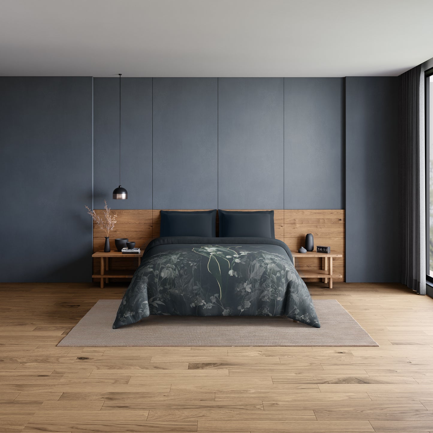 Elegance Noir 100% Cotton Double Quilt, 210TC, Floral, Dark Teal