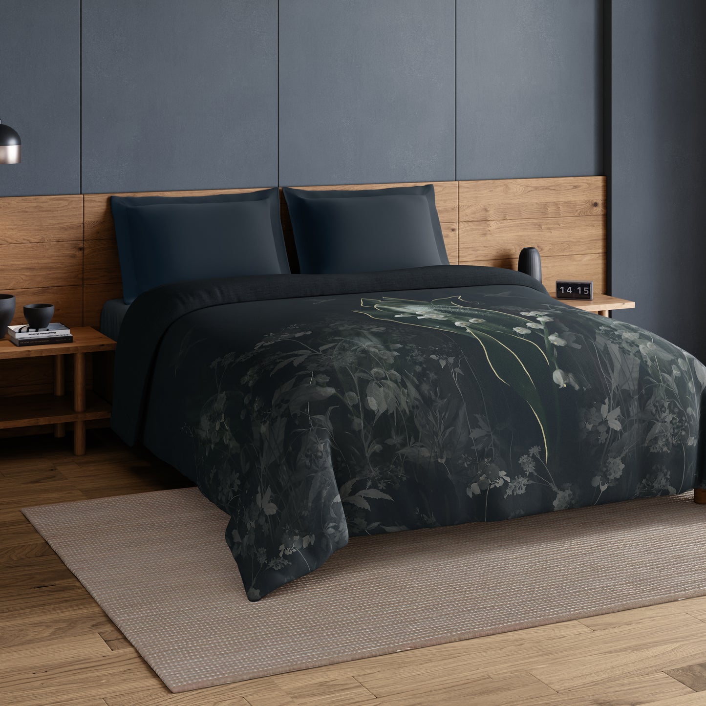 Elegance Noir 100% Cotton Double Quilt, 210TC, Floral, Dark Teal