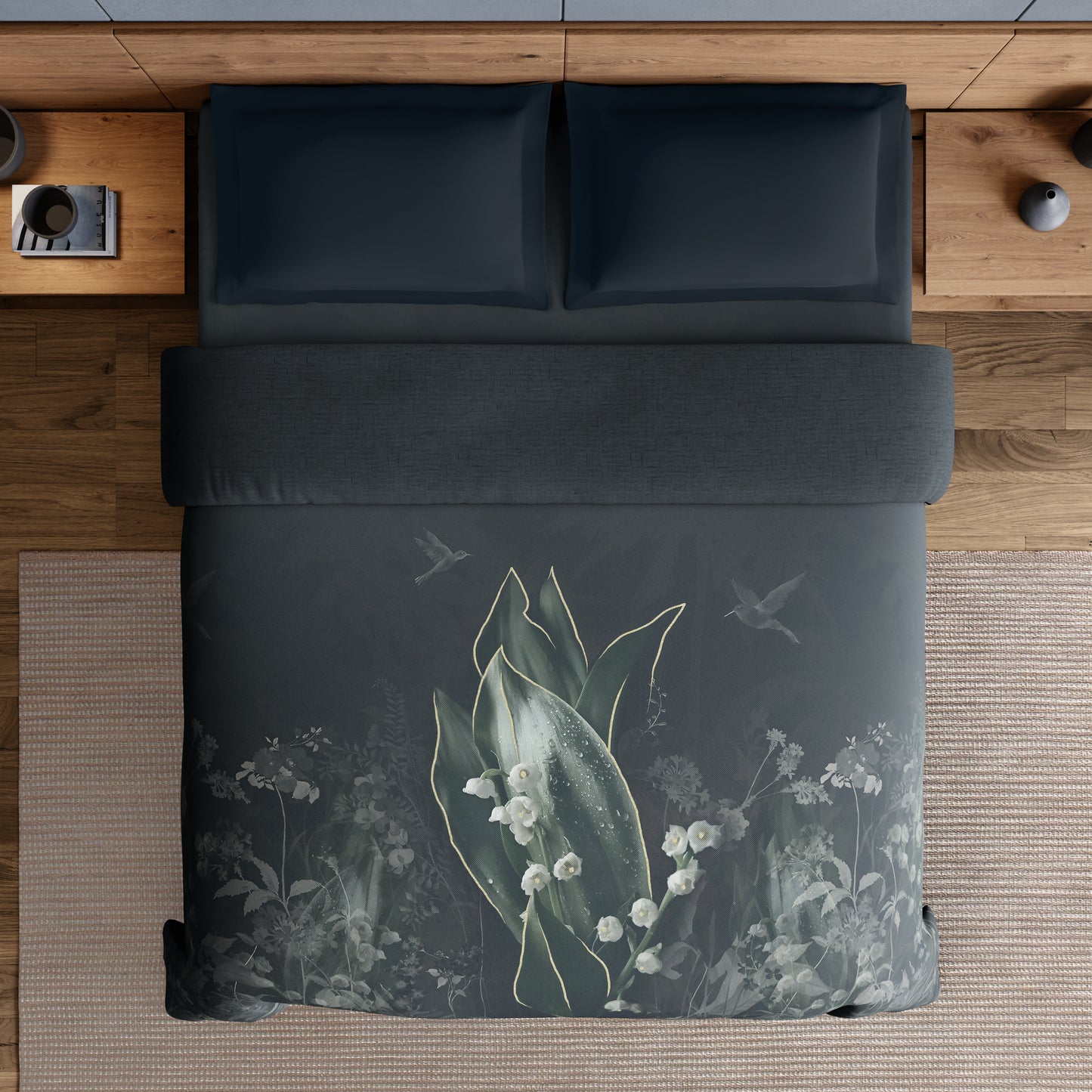 Elegance Noir 100% Cotton Double Quilt, 210TC, Floral, Dark Teal