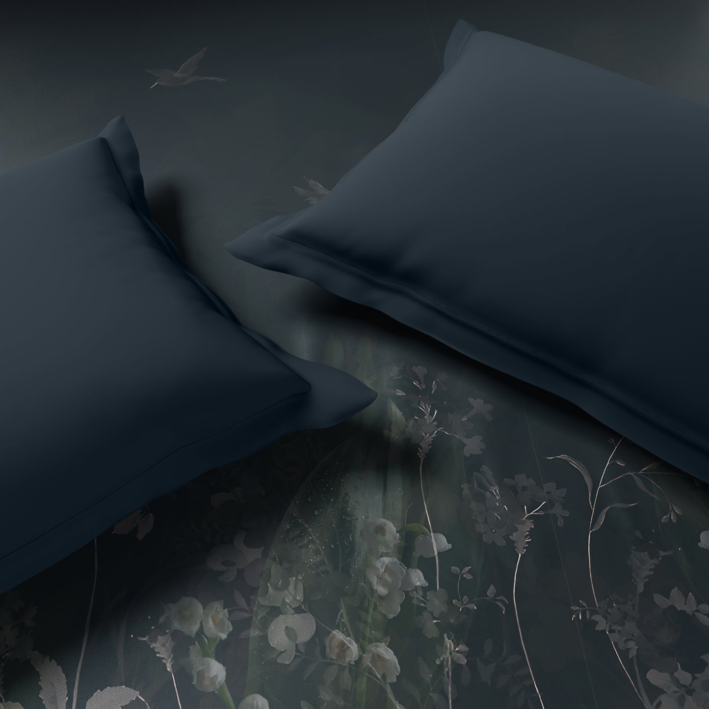 Elegance Noir 100% Cotton Double Quilt, 210TC, Floral, Dark Teal