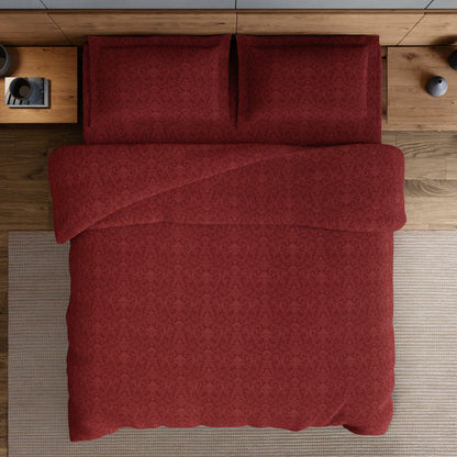 Elegance 100% Cotton Large Bedsheet, 300 TC, Ornate, Dark Red