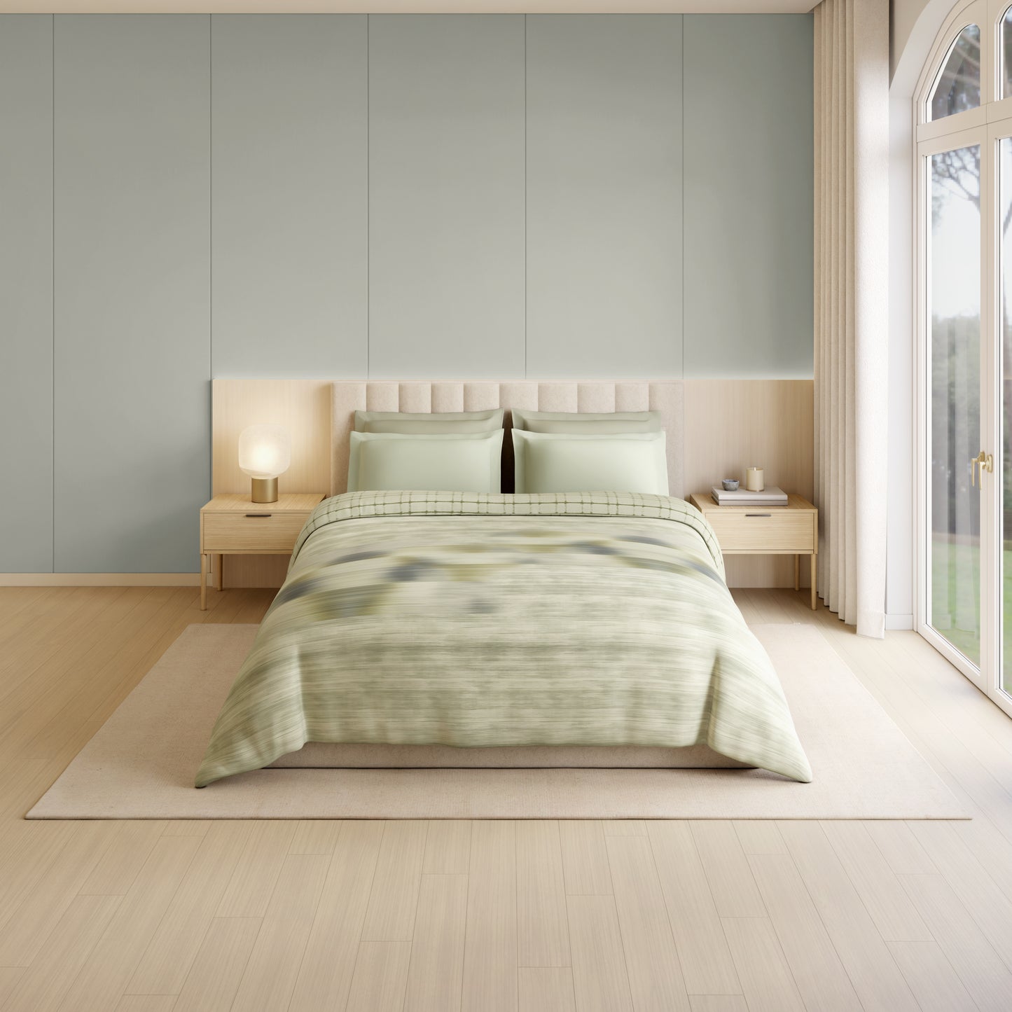 Luxury Loom Impressions 100% Egyptian Cotton Double Quilt, 350 TC, Geometric, Light Green