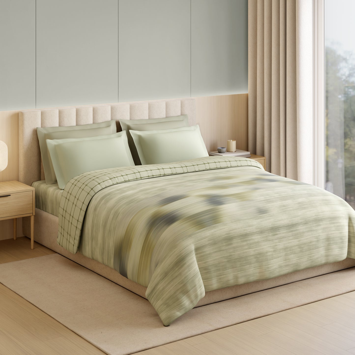 Luxury Loom Impressions 100% Egyptian Cotton Double Quilt, 350 TC, Geometric, Light Green