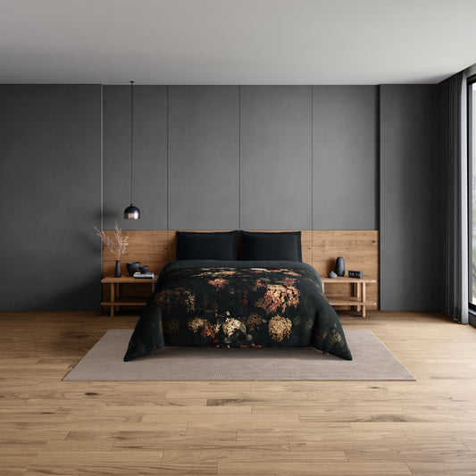 Elegance Noir 100% Cotton Double Quilt, 210TC, Floral, Dark Green