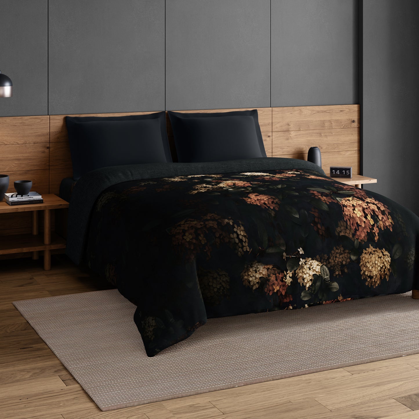 Elegance Noir 100% Cotton Double Quilt, 210TC, Floral, Dark Green