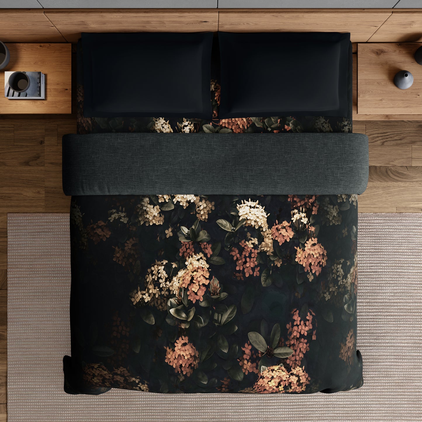 Elegance Noir 100% Cotton Double Quilt, 210TC, Floral, Dark Green