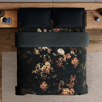 Elegance Noir 100% Cotton Double Quilt, 210TC, Floral, Dark Green