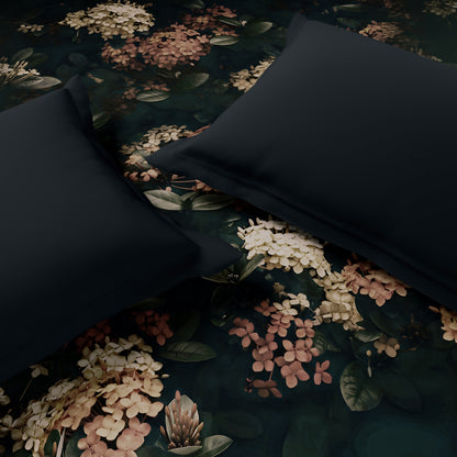 Elegance Noir 100% Cotton Double Quilt, 210TC, Floral, Dark Green