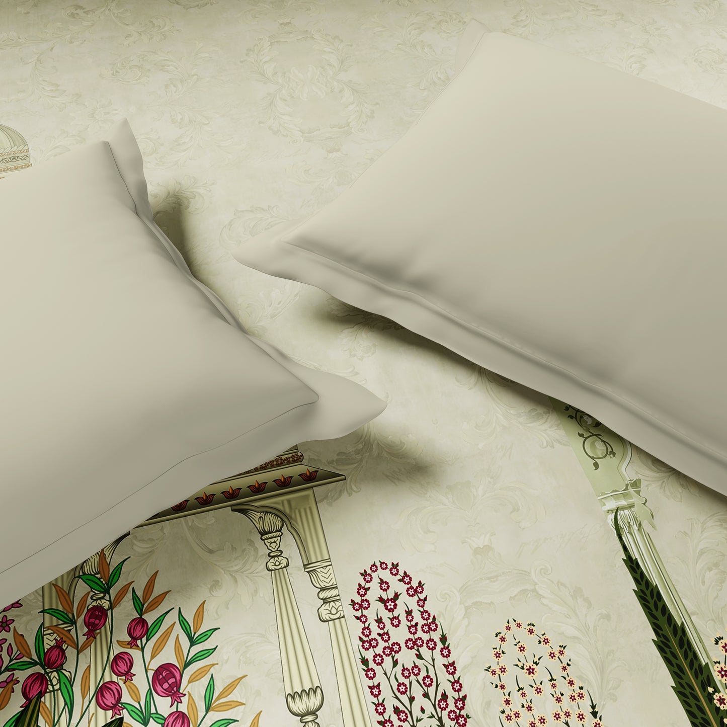 Rangana Digital 100% Cotton Double Quilt, 300 TC, Ornate, Light Yellow