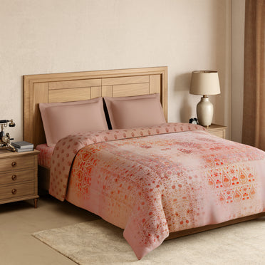 Rangana Digital 100% Cotton Double Quilt, 300 TC, Ornate, Light Pink