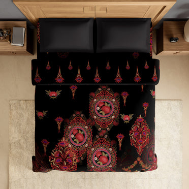 Rangana Digital 100% Cotton Double Quilt, 300 TC, Floral, Red