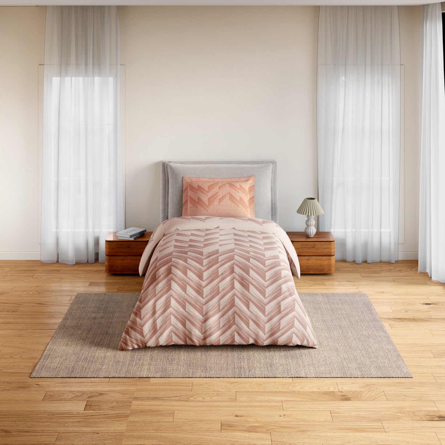 Essentials 100% Cotton Single Bedsheet, 144 TC, Geometric, Beige