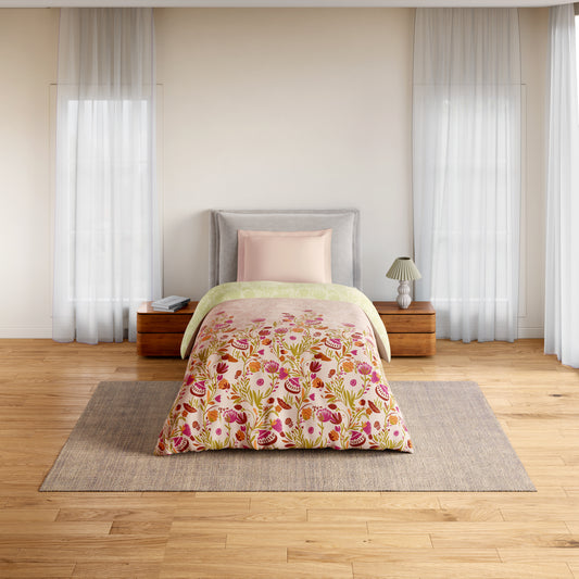 Essentials 100% Cotton Single Quilt, 144 TC, Floral, Blush