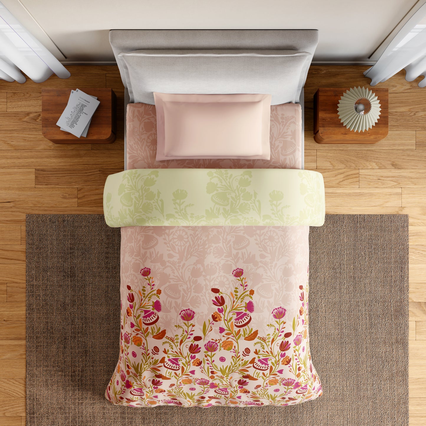 Essentials 100% Cotton Single Quilt, 144 TC, Floral, Blush