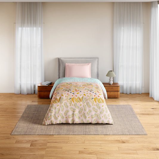 Essentials 100% Cotton Single Quilt, 144 TC, Floral, Light Blush