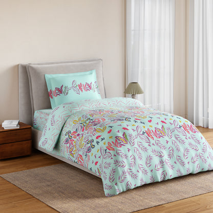 Essentials 100% Cotton Single Bedsheet, 144 TC, Floral, Light Blue