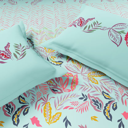 Essentials 100% Cotton Single Bedsheet, 144 TC, Floral, Light Blue