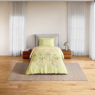 Essentials 100% Cotton Single Quilt, 144 TC, Floral, Light Green
