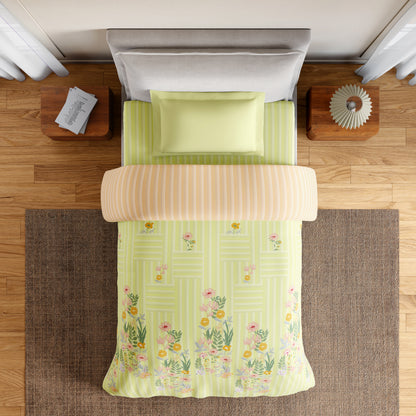 Essentials 100% Cotton Single Quilt, 144 TC, Floral, Light Green
