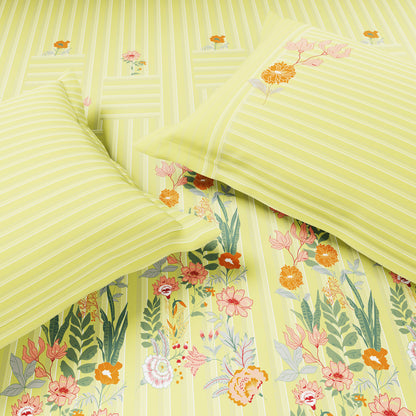 Essentials 100% Cotton Single Quilt, 144 TC, Floral, Light Green
