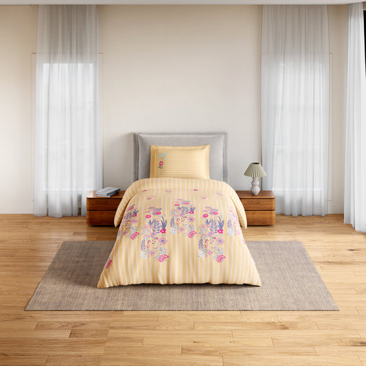 Essentials 100% Cotton Single Bedsheet, 144 TC, Floral, Beige