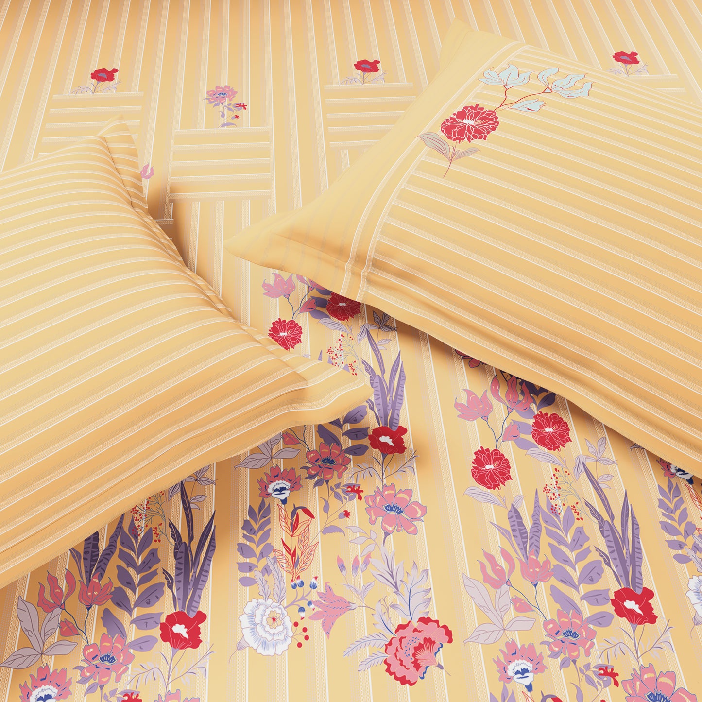 Essentials 100% Cotton Single Bedsheet, 144 TC, Floral, Beige