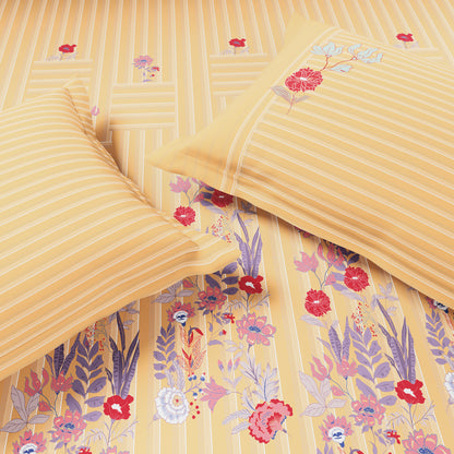 Essentials 100% Cotton Single Bedsheet, 144 TC, Floral, Beige