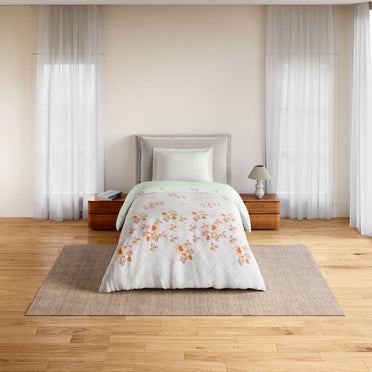 Essentials 100% Cotton Single Quilt, 144 TC, Floral, Light Grey