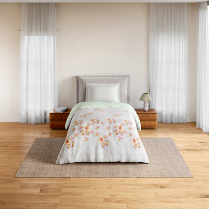 Essentials 100% Cotton Single Quilt, 144 TC, Floral, Light Grey