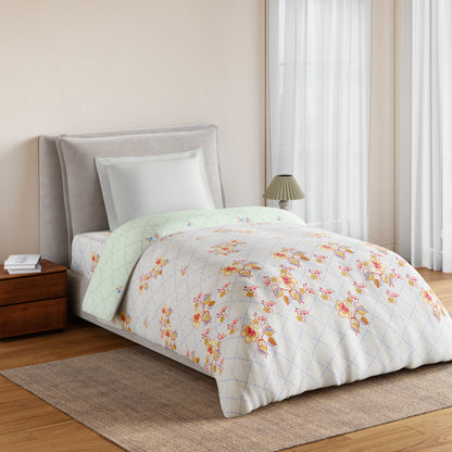 Essentials 100% Cotton Single Quilt, 144 TC, Floral, Light Grey