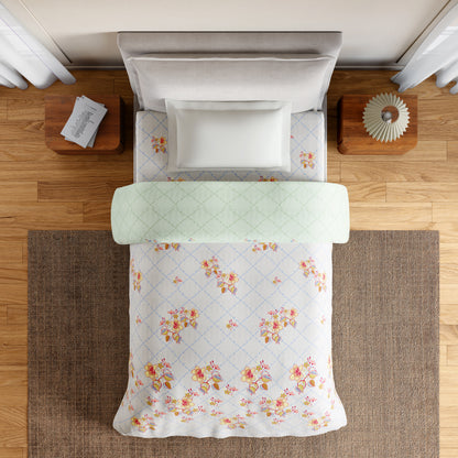 Essentials 100% Cotton Single Quilt, 144 TC, Floral, Light Grey