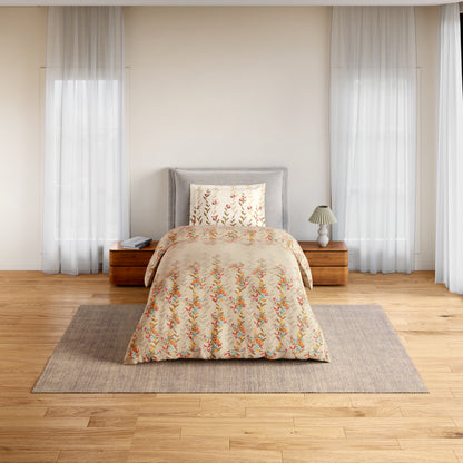 Essentials 100% Cotton Single Bedsheet, 144 TC, Floral, Light Taupe