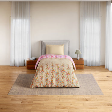 Essentials 100% Cotton Single Quilt, 144 TC, Floral, Light Taupe